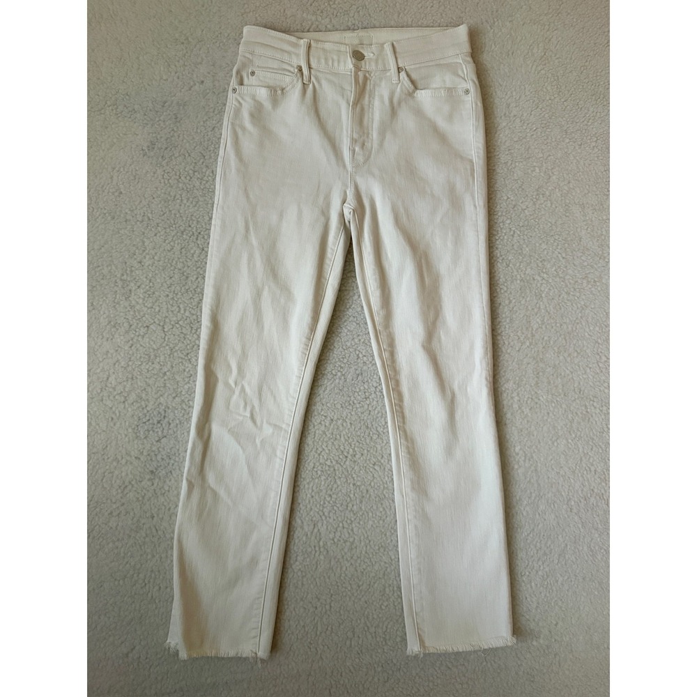 Mother The Rascal Crop Fray Jeans Womens 25 White Cream Puffs Stretch Denim
